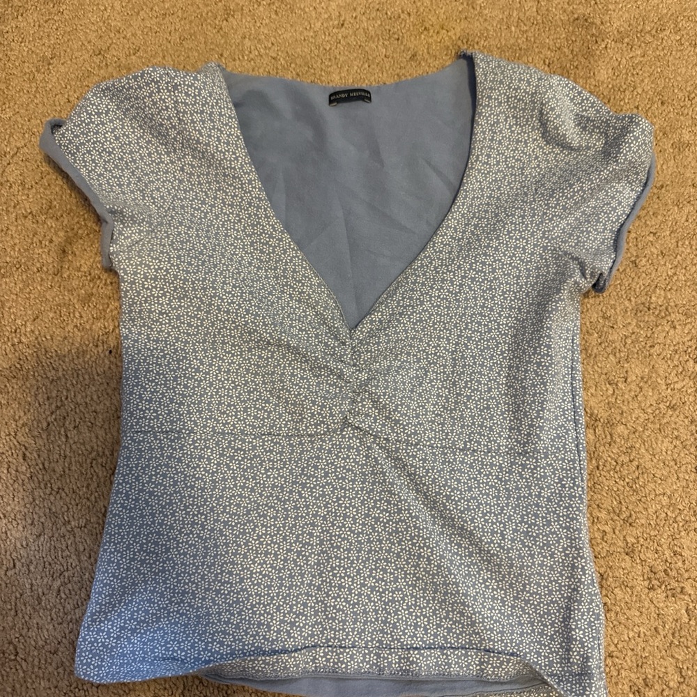 LOFT Light Blue V-Neck Short Sleeve Blouse